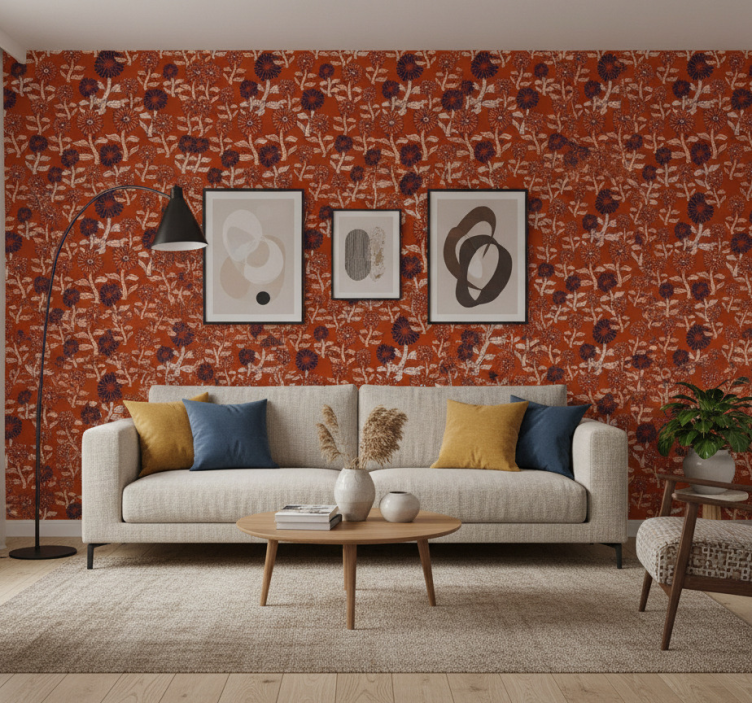 Papel pintado floral diseño abstracto de girasoles - TenVinilo