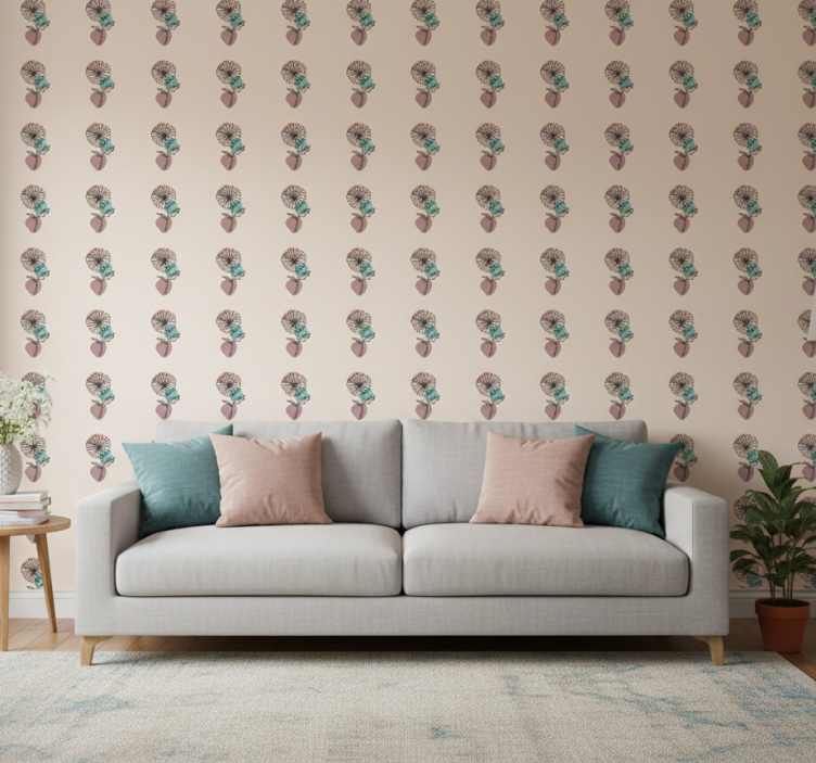 Papel pintado floral diseño artístico de flores margarita - TenVinilo