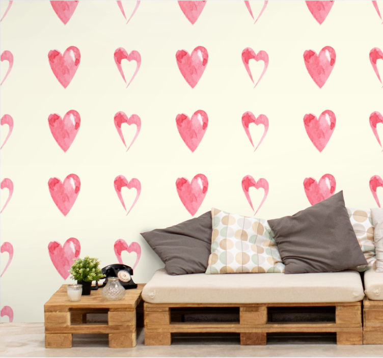 Papel pintado dormitorio matrimonio diseño de corazones - TenVinilo
