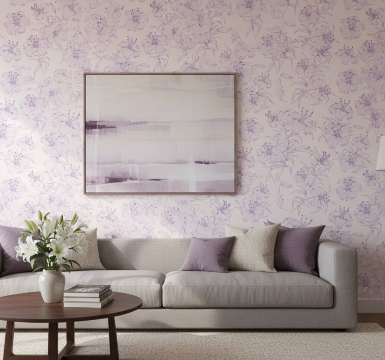 Papel pintado floral diseño de lirios en flor - TenVinilo