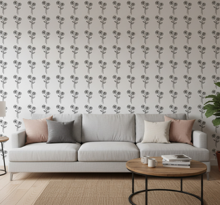 Papel pintado floral diseño minimalista de rosas - TenVinilo