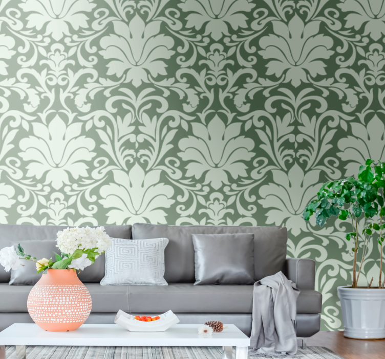 Papel pintado floral elegante motivo de follaje - TenVinilo