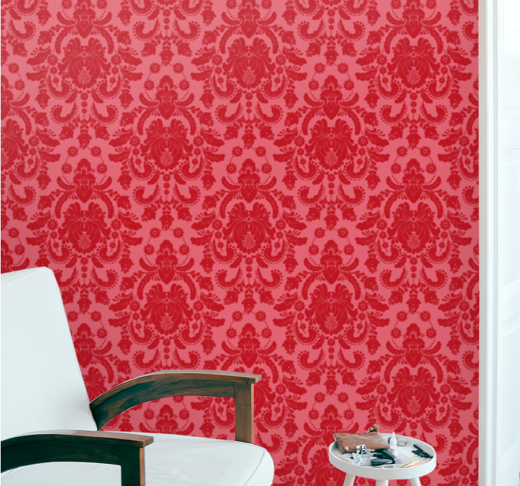 Papel pintado clásico damasco floral rojo - TenVinilo