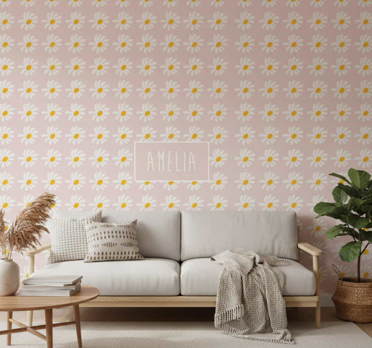 Papel pintado floral ilustración de flores boho - TenVinilo