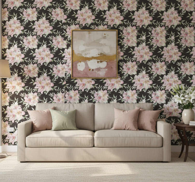 Papel pintado floral lirios en acuarela - TenVinilo