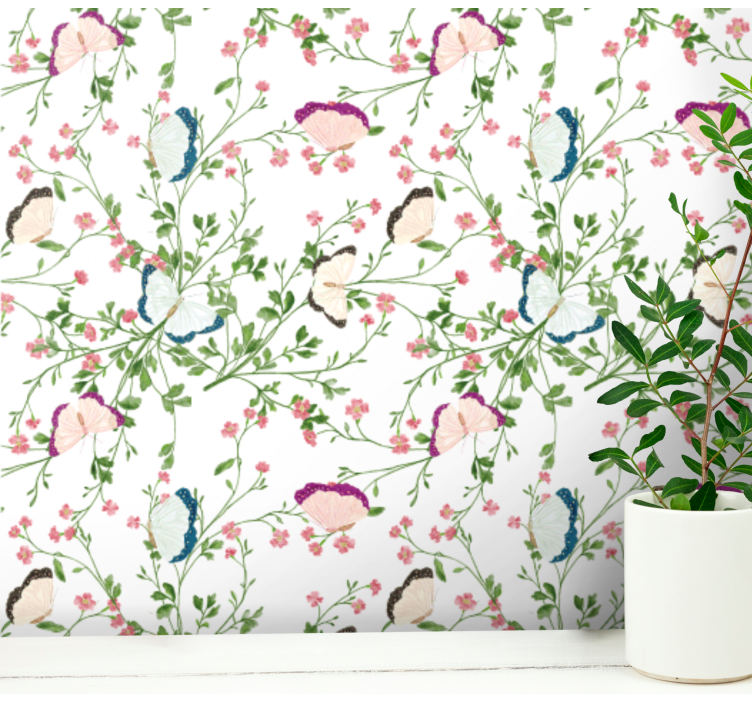 Papel pintado floral mariposa botánica - TenVinilo
