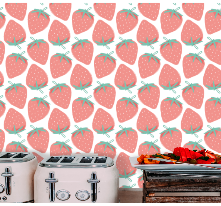 Papel pintado cocina motivo con estampado de fresas - TenVinilo
