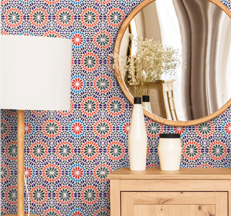 Papel pintado floral motivos florales geométricos - TenVinilo