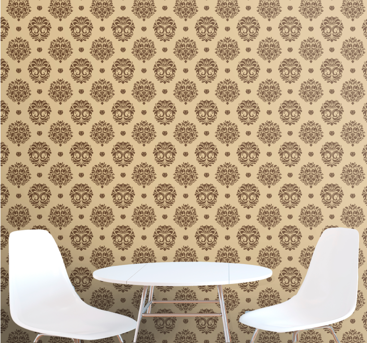 Papel pintado floral patrón beige antiguo - TenVinilo