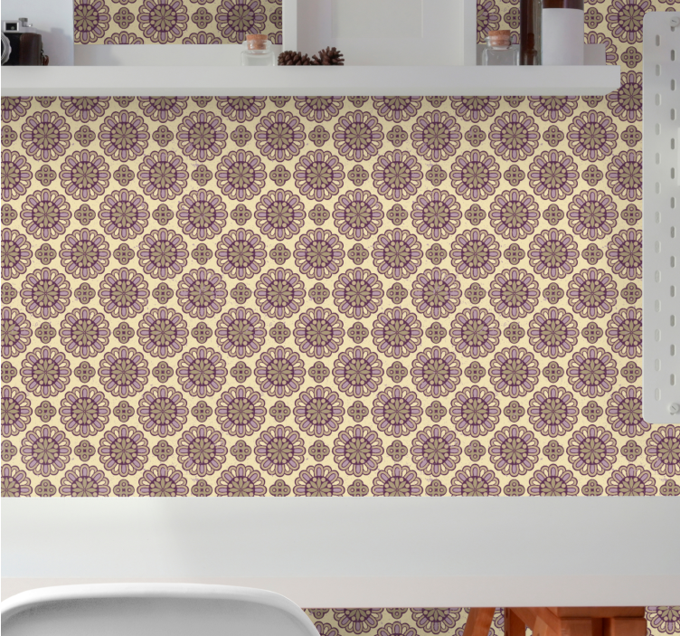 Papel pintado floral patrón beige adornado - TenVinilo