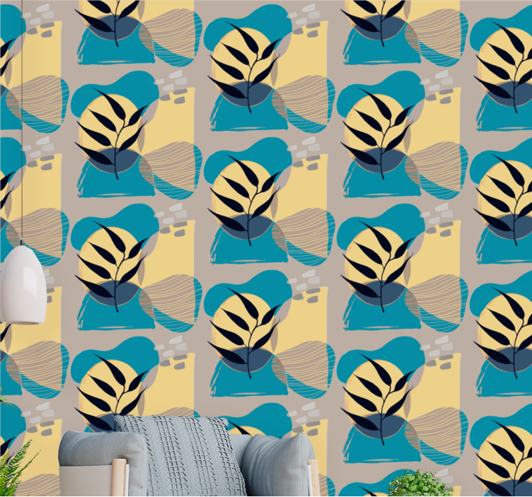 Papel pintado floral patrón de hojas estilizadas - TenVinilo