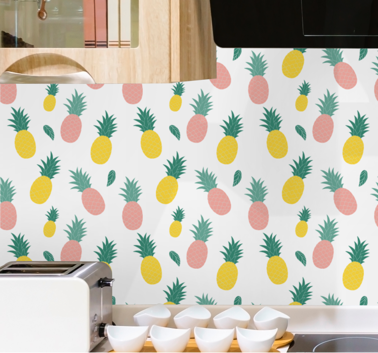 Papel pintado cocina patrón de piña tropical - TenVinilo