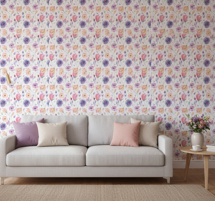 Papel pintado floral patrón floral delicado morado - TenVinilo