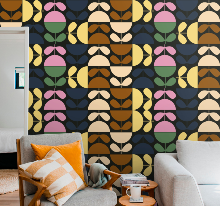 Papel pintado floral patrones de hojas estilizadas - TenVinilo