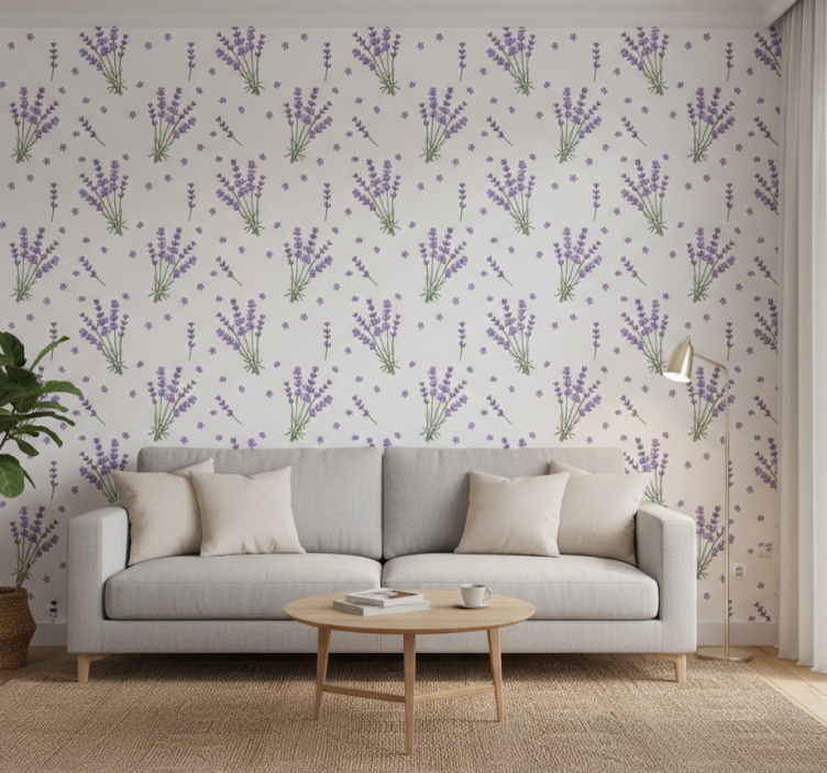 Papel pintado floral planta de lavanda provenzal - TenVinilo