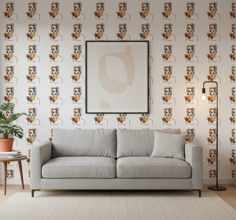 Papel pintado floral rostro minimalista con orquídeas - TenVinilo