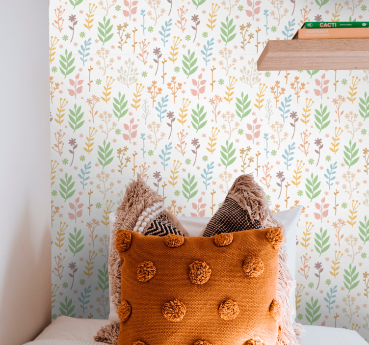 Papel pintado flores acentos florales y verdes - TenVinilo