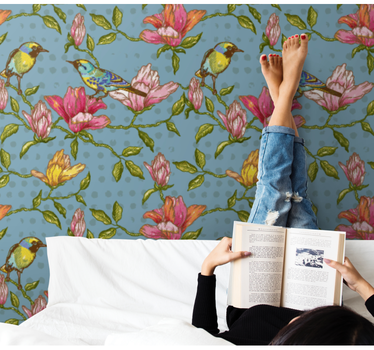 Papel pintado flores ambiente floral aviar - TenVinilo