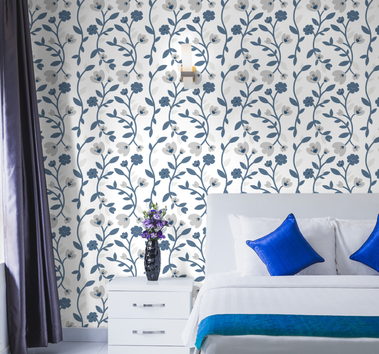 Papel pintado flores diseño de floración ramificada - TenVinilo