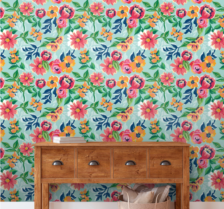 Papel pintado flores diseño de jardín floral - TenVinilo