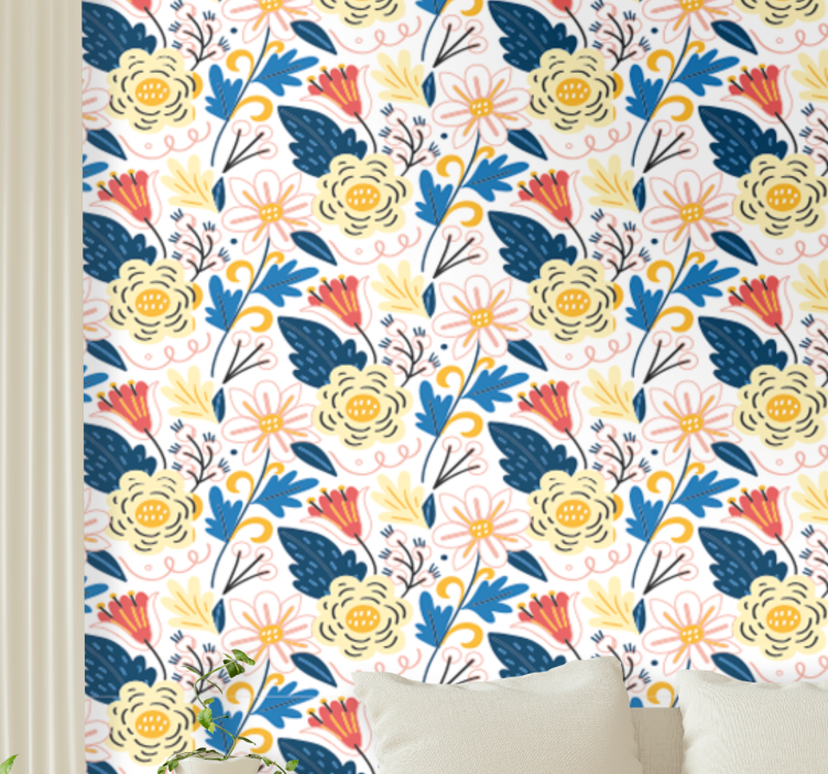 Papel pintado flores diseño colorido floreciente - TenVinilo