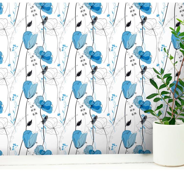 Papel pintado flores elegancia floral azul - TenVinilo