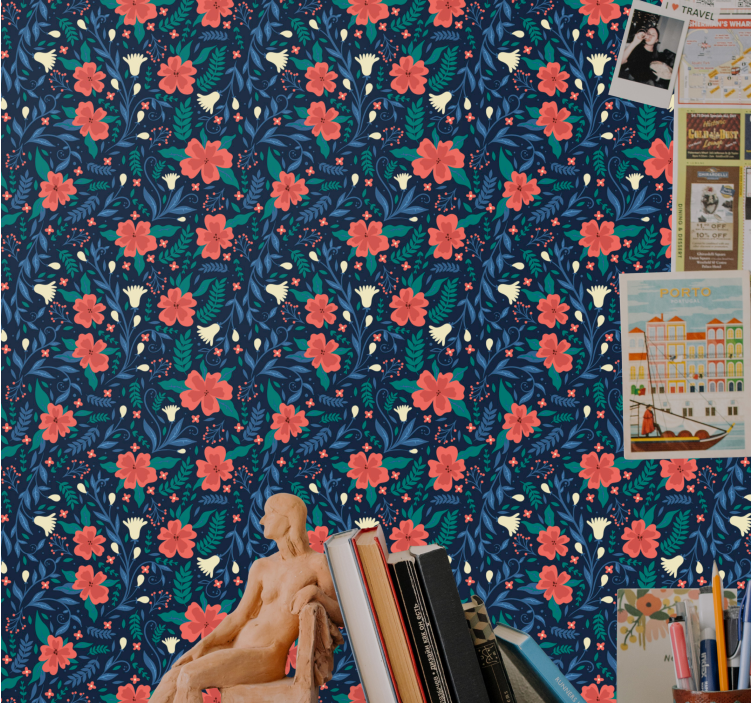 Papel pintado flores estampado botánico floral - TenVinilo