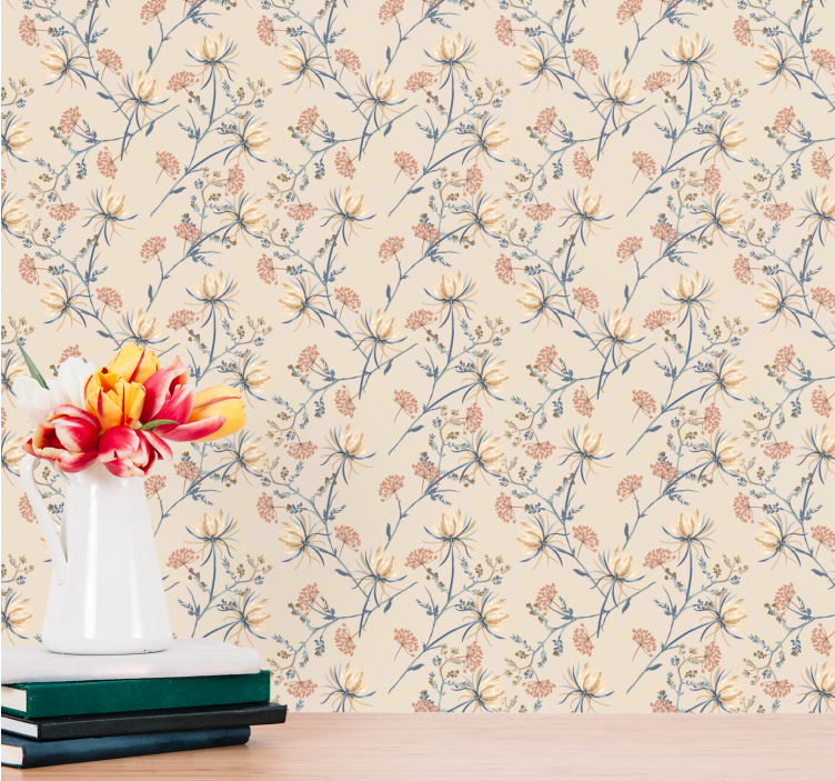 Papel pintado flores hermoso diseño floral - TenVinilo