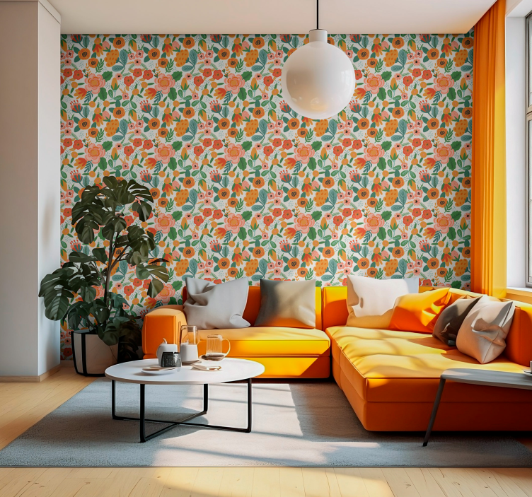 Papel pintado flores ilustración floral - TenVinilo