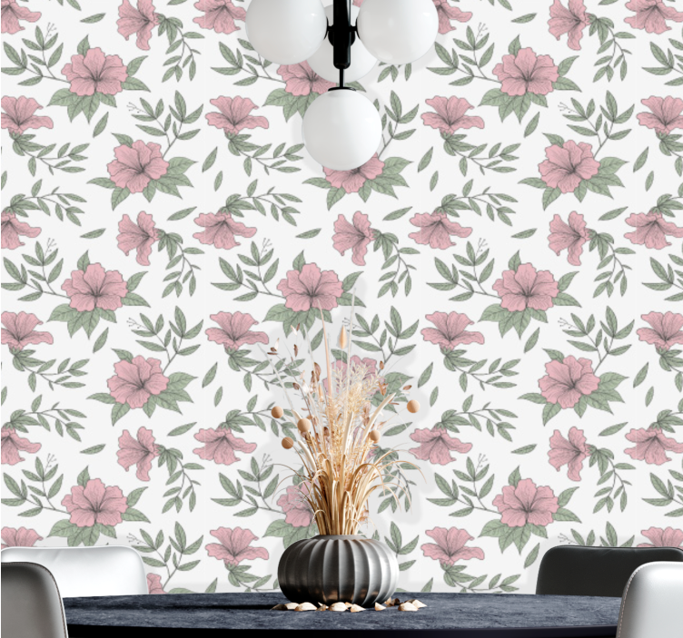 Papel pintado comedor motivo floral rosa - TenVinilo