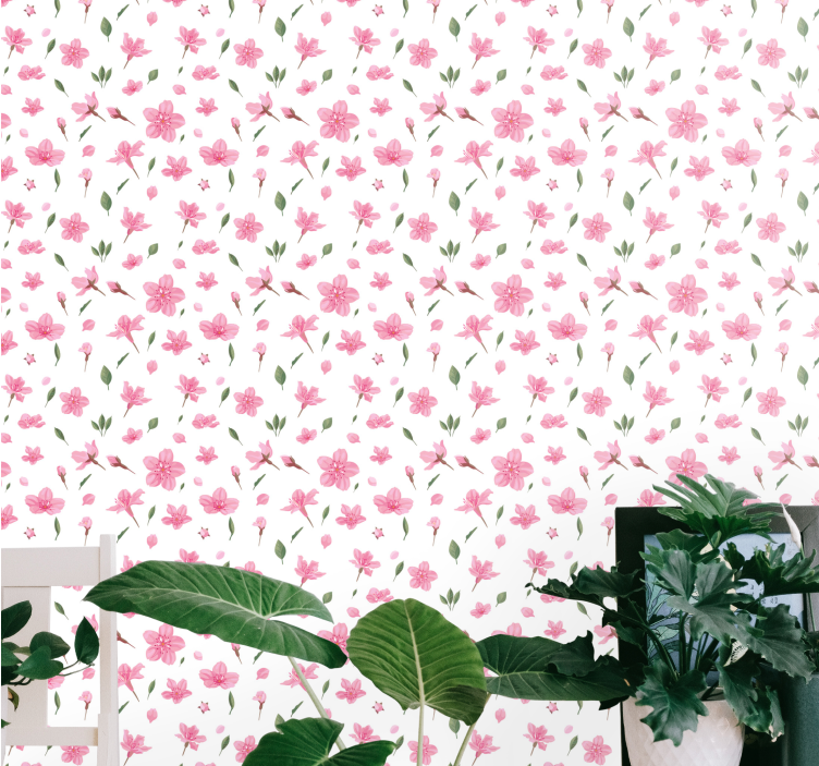 Papel pintado flores patrón de flor rosa - TenVinilo