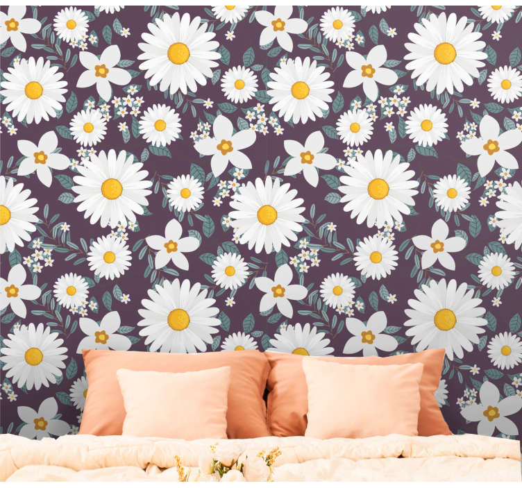Papel pintado flores patrón floral de margarita - TenVinilo