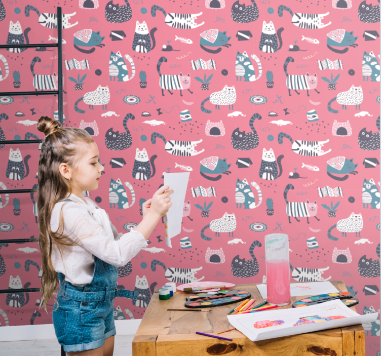 Papel pintado gatos ilustración de gatos juguetones - TenVinilo