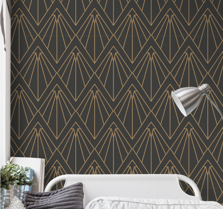 Papel pintado geométrico abanico dorado decorativo - TenVinilo