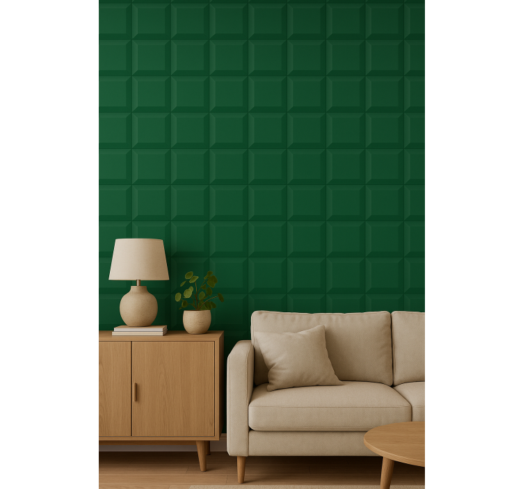 Papel pintado geométrico cuadrados verdes 3d - TenVinilo