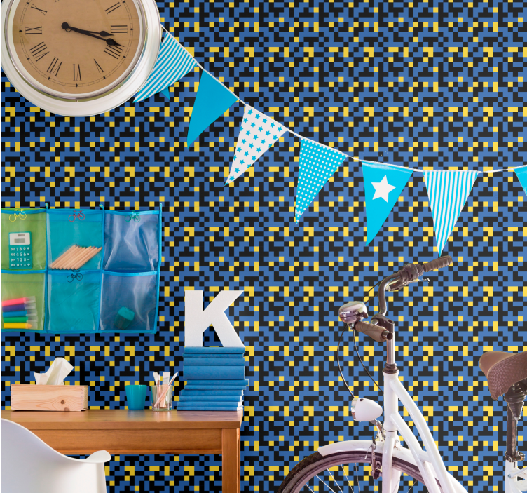 Papel pintado geométrico bloques de colores pixelados - TenVinilo