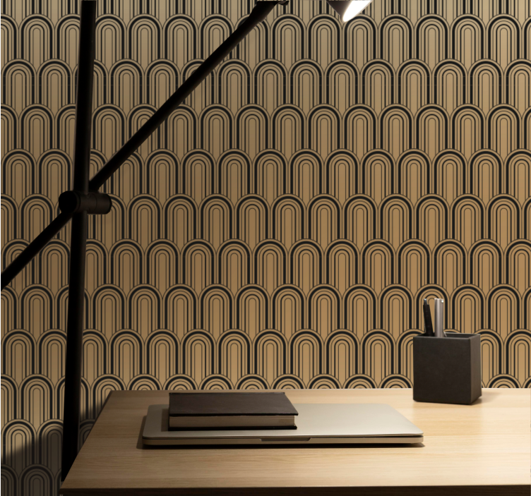 Papel pintado geométrico diseño de patrón de arcos marrones - TenVinilo