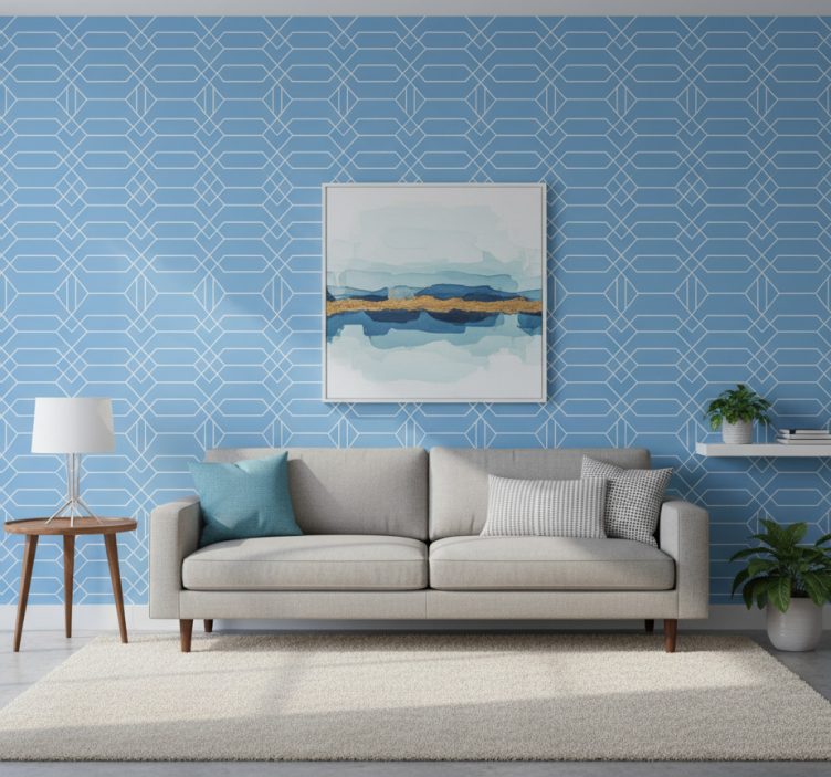 Papel pintado geométrico líneas azules geométricas - TenVinilo