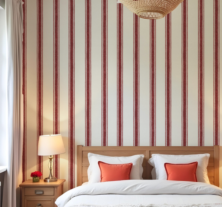 Papel pintado geométrico líneas verticales rojas - TenVinilo