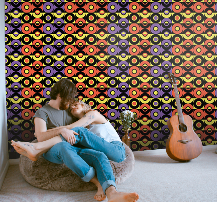 Papel pintado vintage patrón de círculos retro - TenVinilo