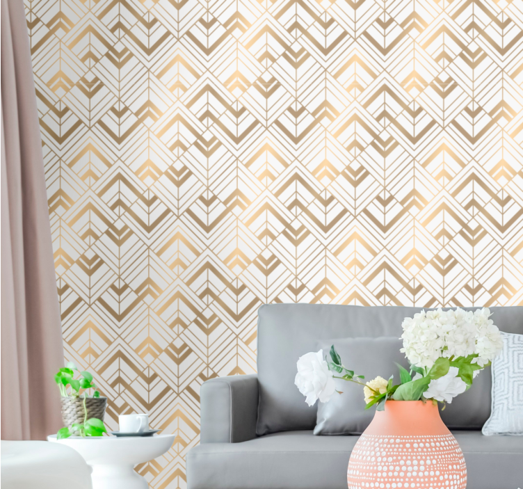 Papel pintado geométrico elegante motivo blanco y dorado - TenVinilo