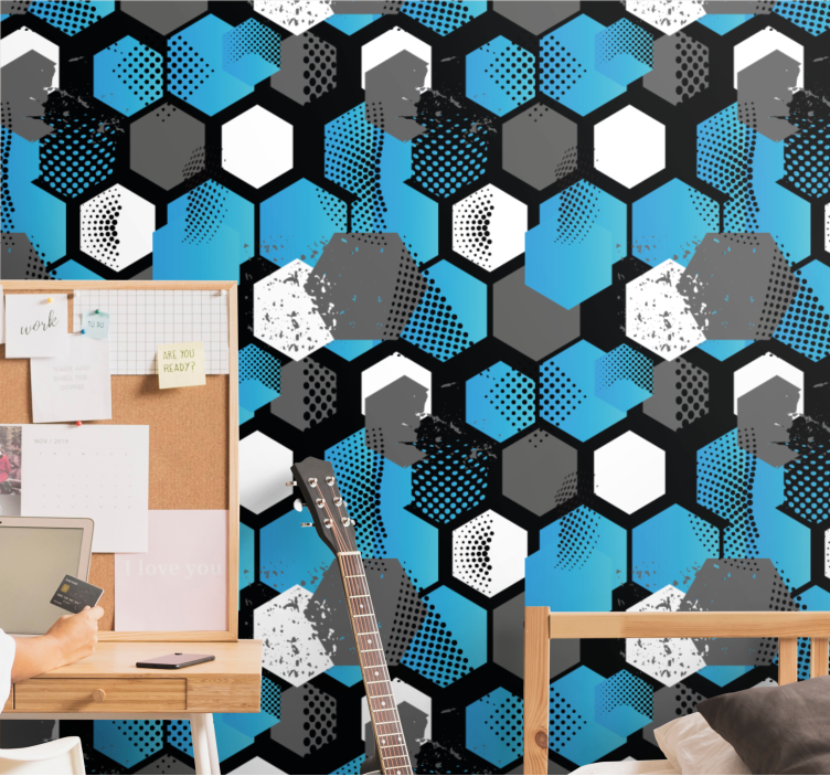Papel pintado geométrico motivo hexagonal dinámico - TenVinilo