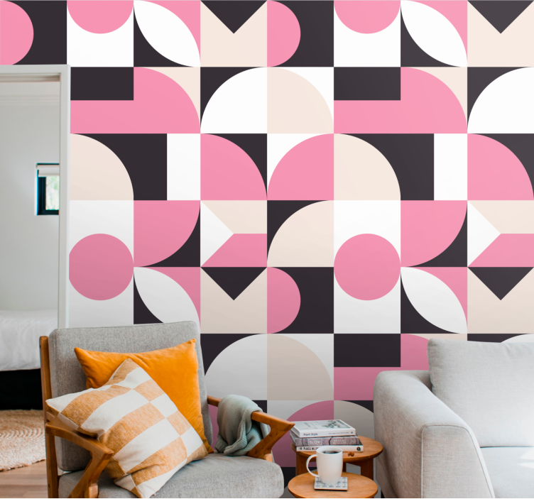 Papel pintado geométrico patrón moderno rosa y negro - TenVinilo