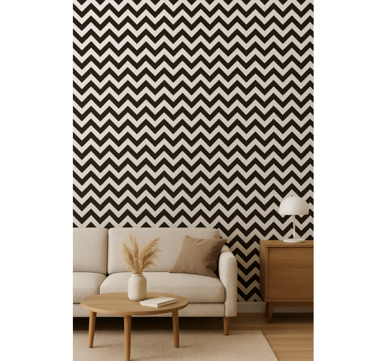 Papel pintado rayas verticales zigzag blanco y negro - TenVinilo