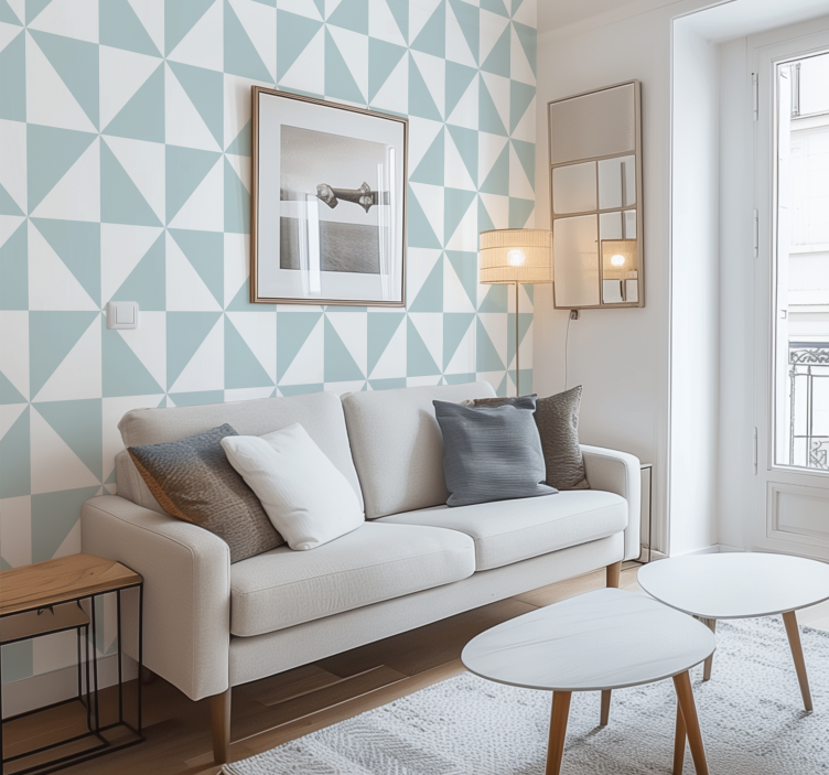 Papel pintado geométrico triángulos azules - TenVinilo