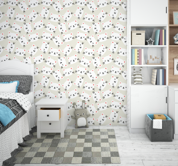 Papel habitación infantil dibujo gato blanco - TenVinilo