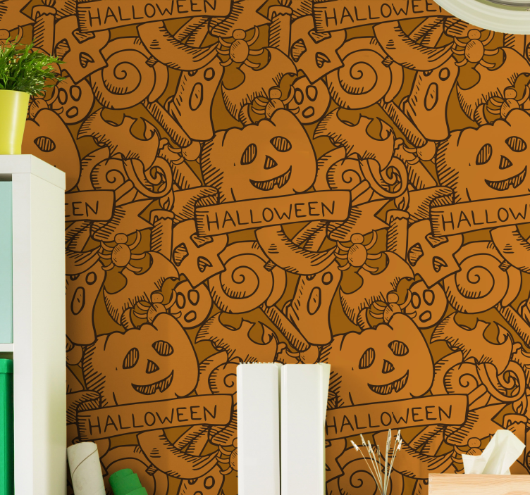 Papel pintado Halloween alegre motivo naranja - TenVinilo