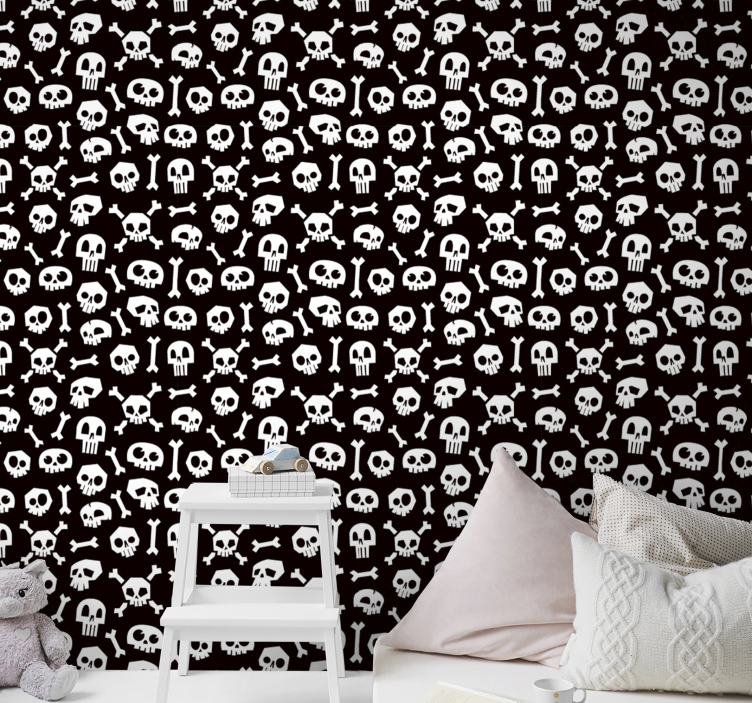 Papel pintado Halloween cráneos y huesos - TenVinilo