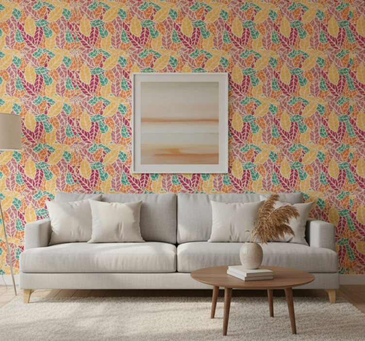 Papel pintado hojas mosaico colorido - TenVinilo