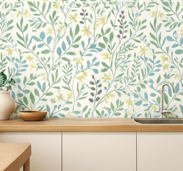 Papel pintado hojas tallos de pradera salvaje - TenVinilo